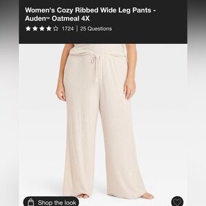 Auden Women's Oatmeal Ribbed Wide-Leg Pants